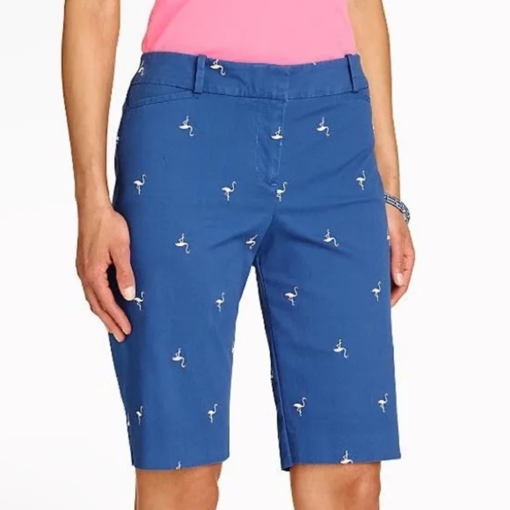 Talbots blue embroidered flamingo Bermuda shorts size 8